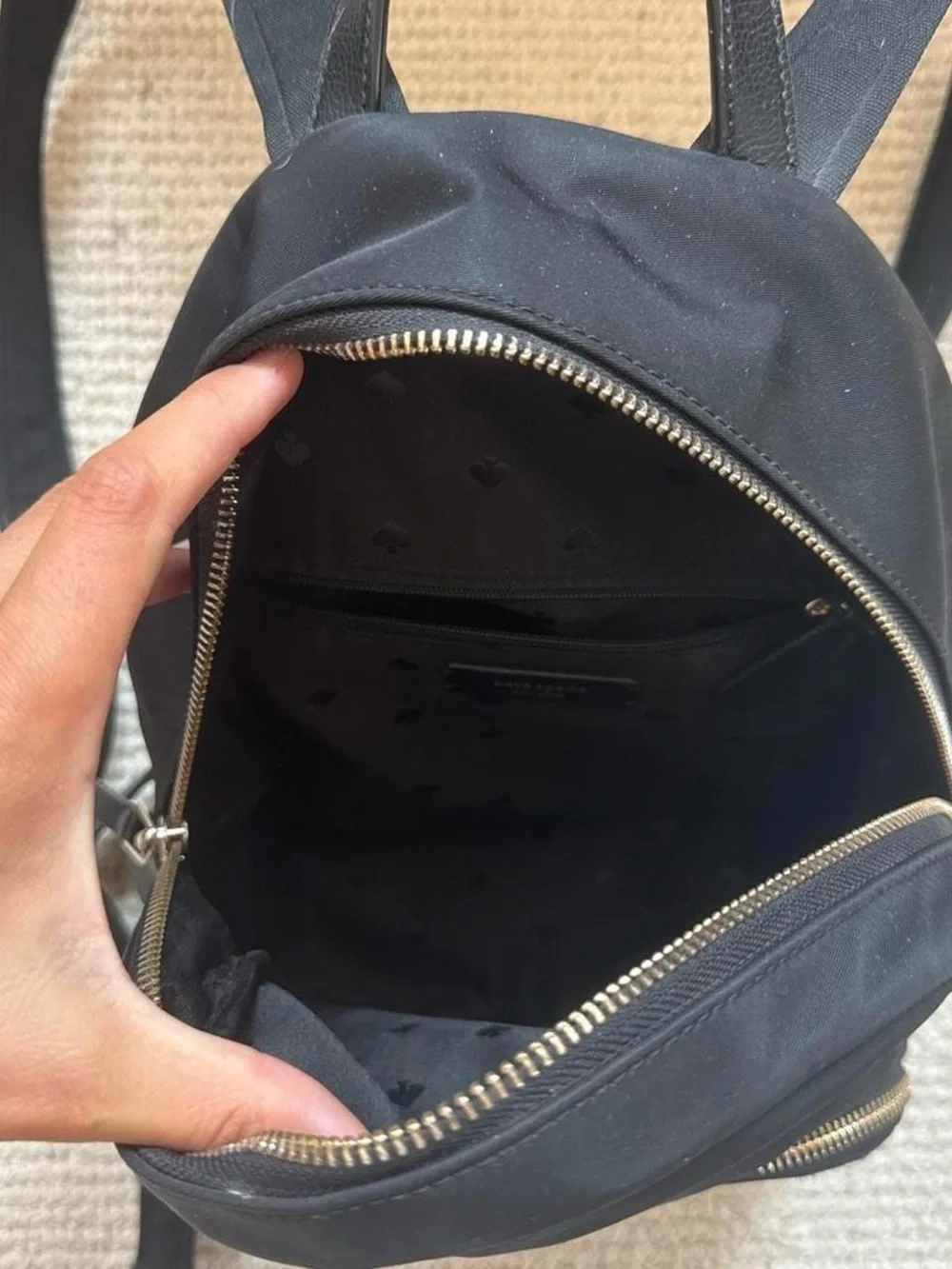 kate spade black nylon mini backpack with gold hardware